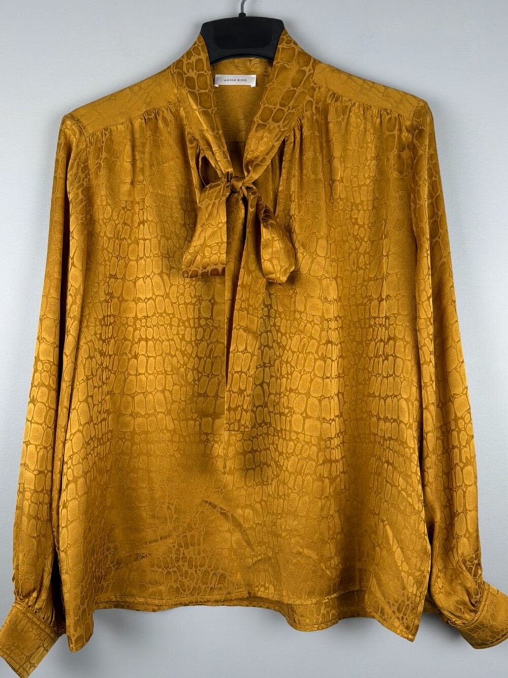 Anine Bing Delilah 100% Silk Top Women M Bronze Jaquard Crocodile Print Gold